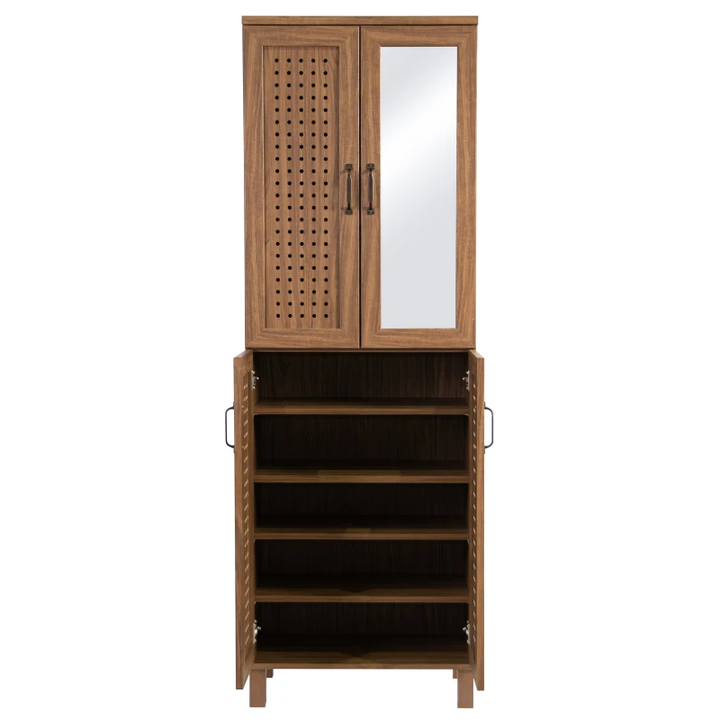 HOMCOM MDF Tall 4 Door Storage Cabinet w/ Mirror Brown