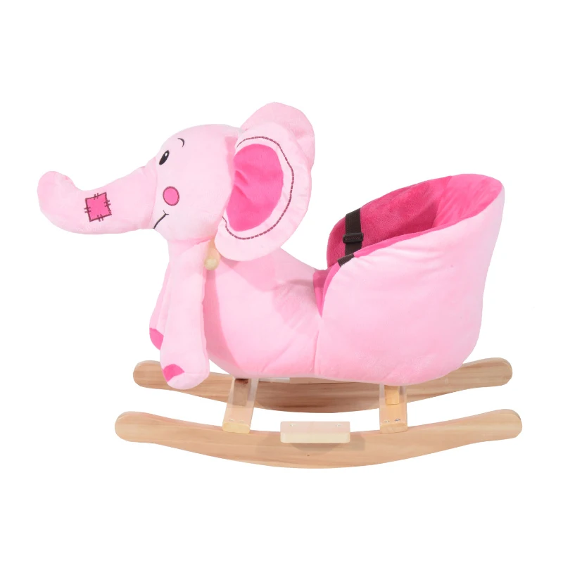 HOMCOM Children Kids Rocking Horse Toys Plush Elephant Rocker Seat with Sound Toddler Baby Gift (Pink)