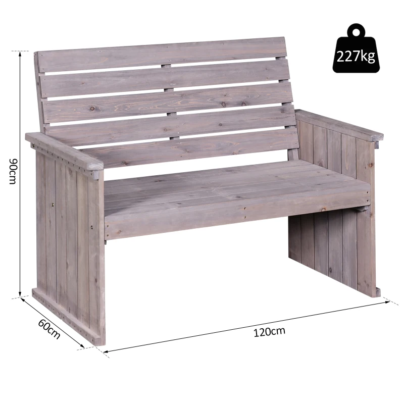 Outsunny 2-Seater Garden Double Bench Solid Fir Wood Outdoor Armrest Chair High Back Loveseat