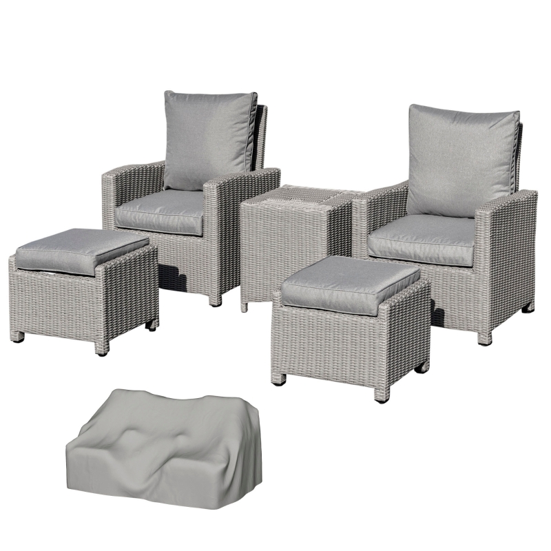 Outsunny 2-Seater Outdoor Rattan Lounge Footstool Cooler Bar Coffee Table Conversation Set