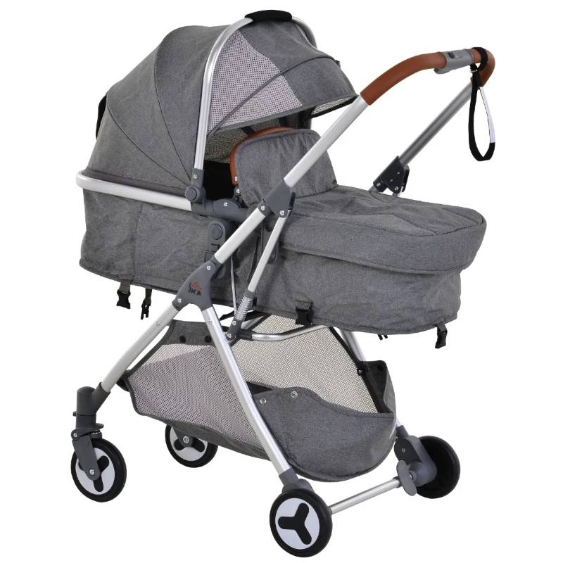 HOMCOM Aluminium Alloy Adjustable & Folding Baby Stroller Grey