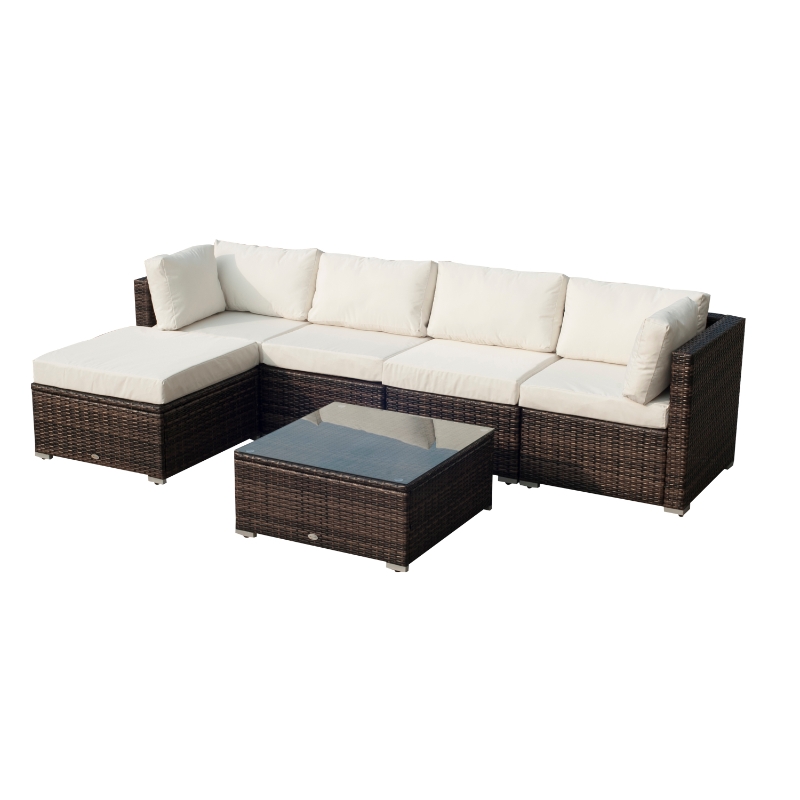 Outsunny Rattan Furniture Set, 6 PCs- Brown/Milk White