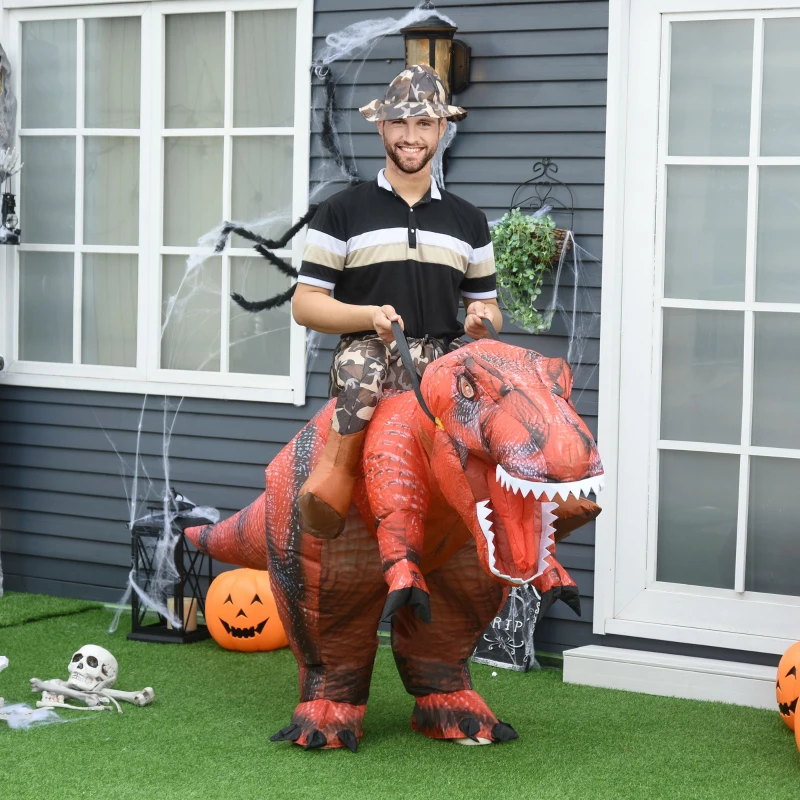 HOMCOM Polyester LED-Lit Inflatable T-Rex Costume Red
