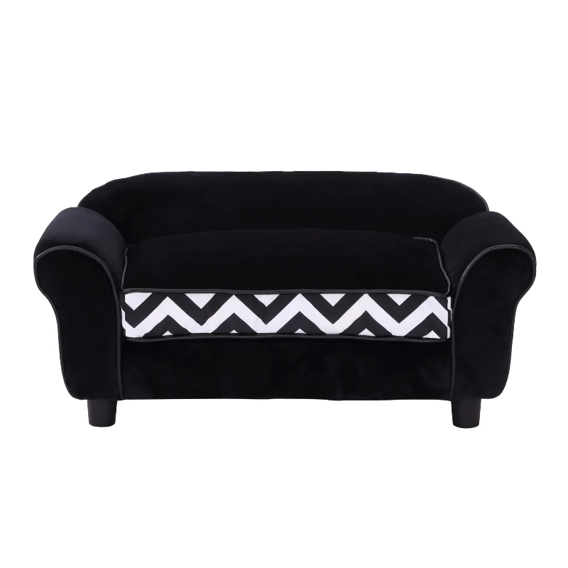 PawHut Dog Sofa Bed for XS-Sized Dogs, Cat Sofa with Soft Cushion, Pet Chair Lounge with Washable Cover, Removable Legs, Wooden Frame - Black