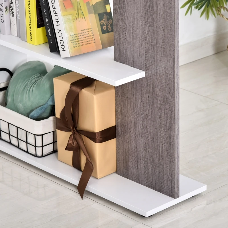 HOMCOM 4-Tier bookshelf Freestanding Rack Organizer Display Bookcase Home Storage Utility Stand Multifunctional Holder  Grey & White