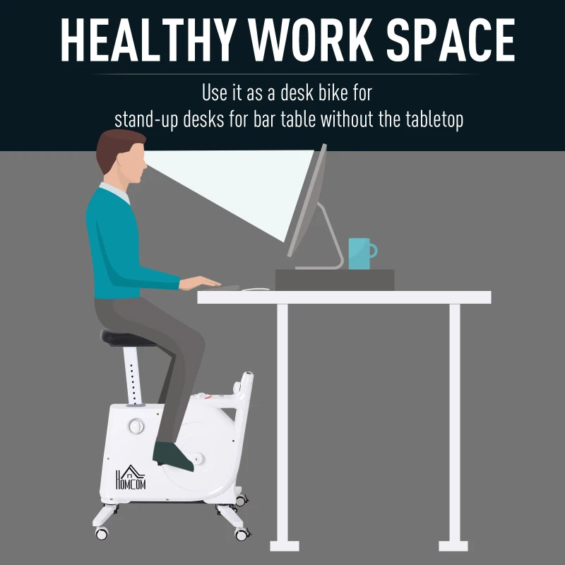 HOMCOM Steel Collapsing Portable Exercise Bike w/ Table Top Desk White