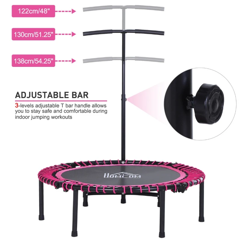 HOMCOM Mini Round Steel Frame Trampoline w/ Adjustable Handle Pink