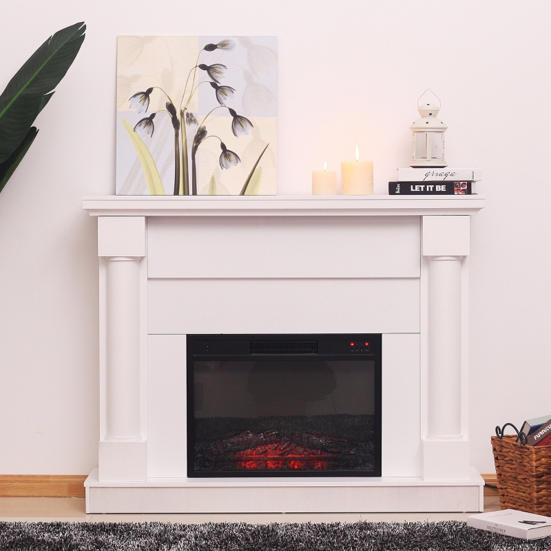 HOMCOM Freestanding Electric Fireplace Heater w/ Remote Control, 2000W, 120Lx29Wx95.5H cm-White