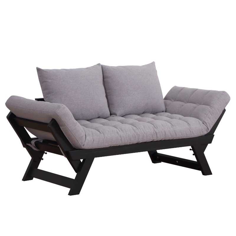 HOMCOM Sofa Bed Chaise Linen Lounge Leisure Foldable Convertible Wood Pillow-Grey