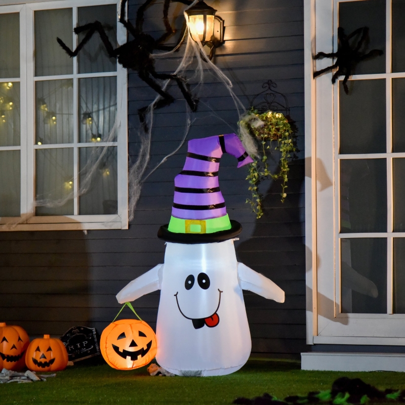 HOMCOM Halloween 1.2m LED Outdoor Inflatable Decoration - Ghost w/ Pumpkin Lantern