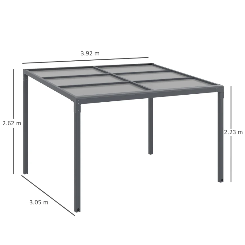 Outsunny 4 x 3(m) Outdoor Hardtop Pergola PC Roof Aluminium Gazebo Garden Sun Shelter Pavilion with Adjustable Windows, Handle