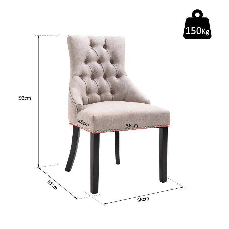 HOMCOM Dining Accent Chair Elegant Chic Home Business Linen Upholstery Wood Frame Light Grey