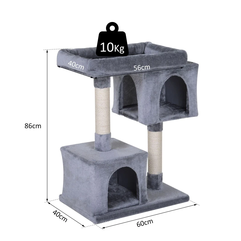 PawHut Cat Tree w/ Sisal-Covered Scratching Posts Multi-Level 3 Tier Freestanding Cat Bed Condo