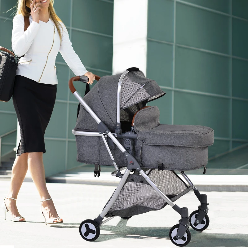 HOMCOM Aluminium Alloy Adjustable & Folding Baby Stroller Grey
