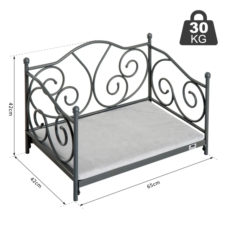 PawHut Pet Bed W/Cushioned Seat, Metal Frame-Grey