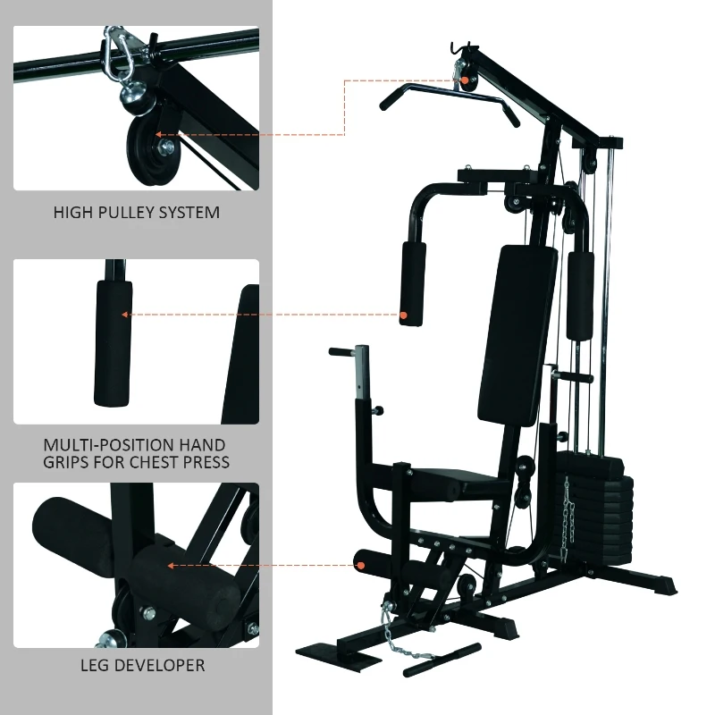 HOMCOM Multi Gym Workstation Home Workout Station Toning Body Building Strength Training Machine 40 kg Weight Plates