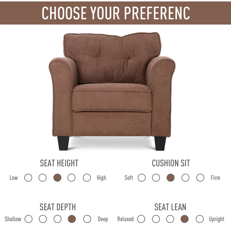 HOMCOM Cotton And Polyester Fabric Solid Wood Single Sofa Chair Home Living Room Brown