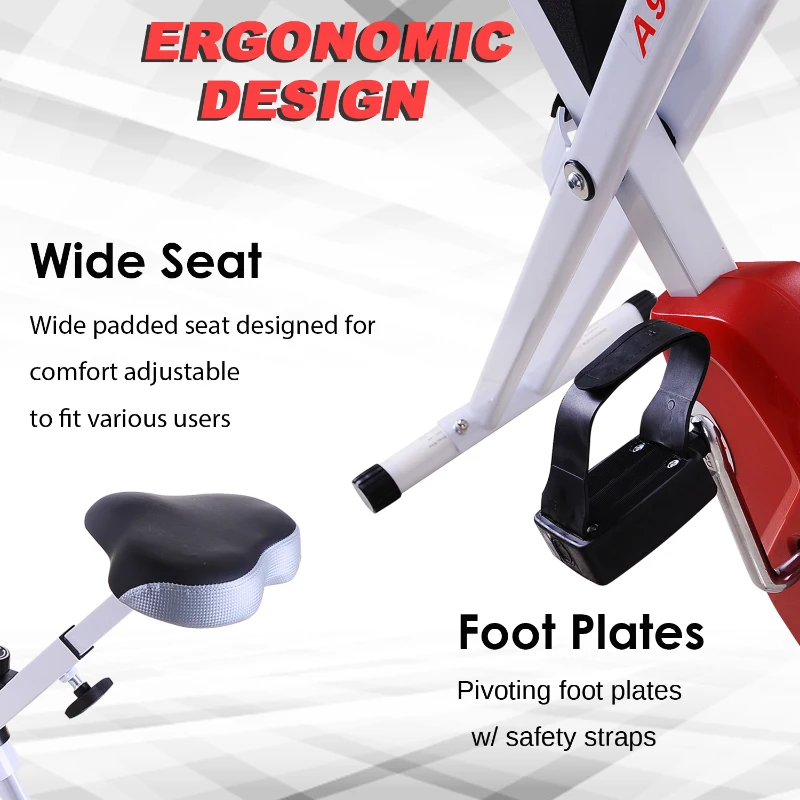 HOMCOM Folding Exercise Bike LCD Monitor Home Gym Exercise Adjustable Tension Padded Seat Heart Rate Monitor Pulse Sensor Red