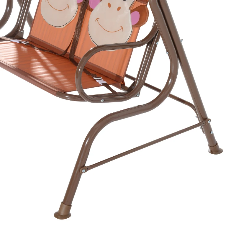 HOMCOM 2-seat Metal Kids Swing Chair-Brown