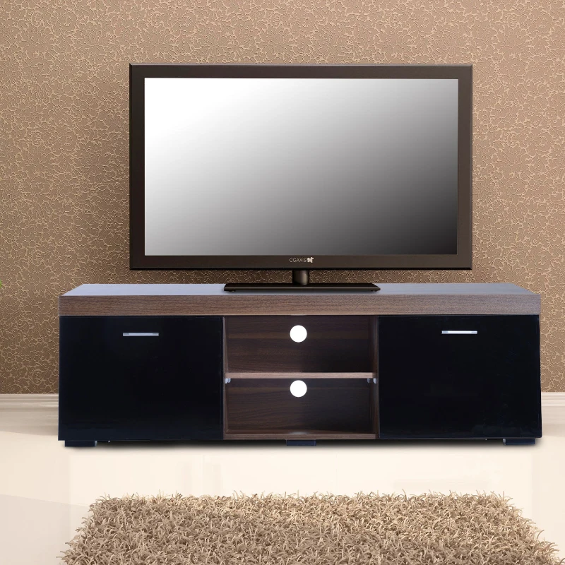 HOMCOM TV Stand w/ 2 Door Shelves Entertainment Center Media Console Storage Cabinet 140cm (Black & Walnut)