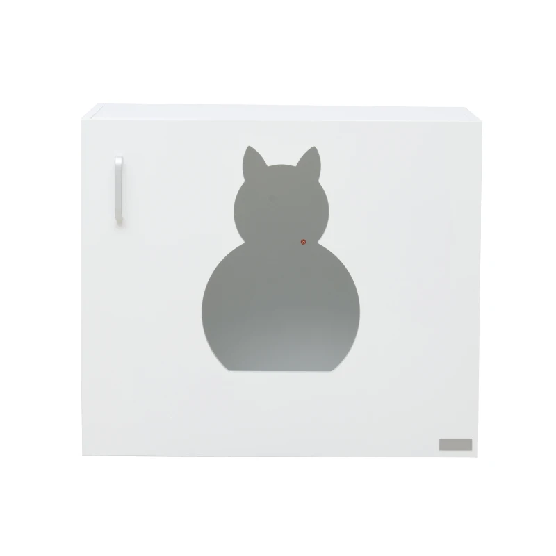 PawHut Wooden Cat Litter Box Enclosure Toilet Home Cabinet Pet Self Cleaning Kitty House Stand Bathroom Furniture Hidden Washroom White 51H x 60W x 41D cm