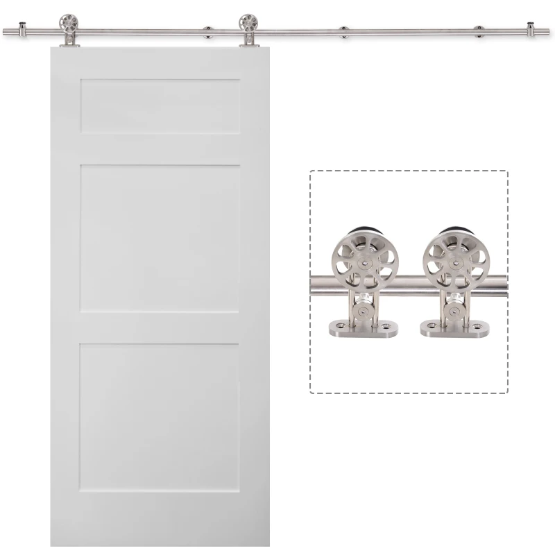 HOMCOM 6.6ft/200CM Stainless Steel Sliding Barn Door Hardware Kit Provides Smooth and Quiet Operation, 100CM Wide Door