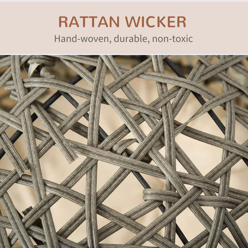 Pawhut Woven Rattan Wicker Elevated Cat Bed House Kitten Pussy Basket Ball Shaped Pet Furniture w/ Removable Cushion Smoky Grey 52 x 52 x 58 cm