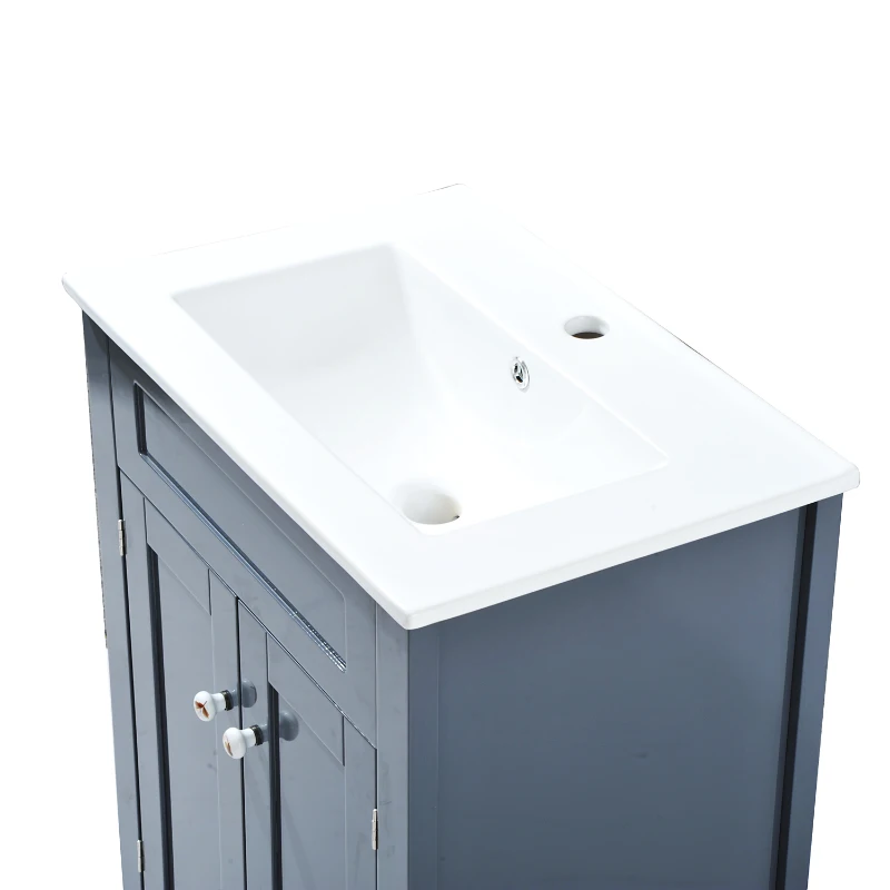 HOMCOM Under Sink Bathroom Storage Cabinet Vanity Unit Wooden Cupboard Basin (Grey)
