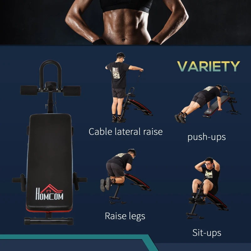 HOMCOM Adjustable Sit-Up Bench, Core Workout Abdominal Strength Building, Foldable Design w/ Bands for Home Gym Exercise Black