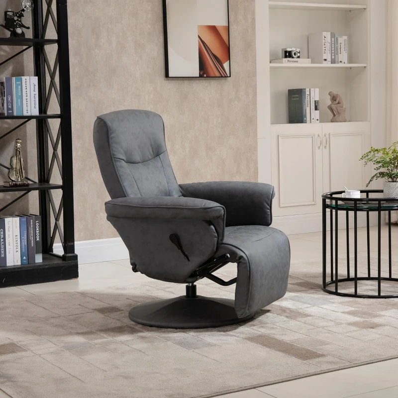 HOMCOM Swivel Recliner Chair Armchair Sofa with Footrest Padded Armrest 4-level Adjustable Backrest, Microfiber, Dark Grey