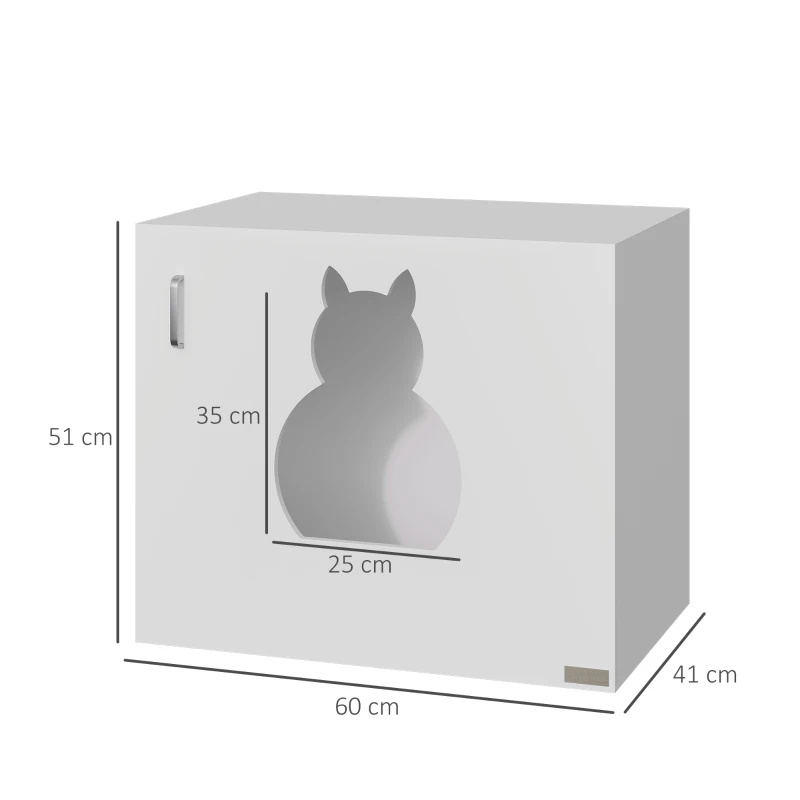 PawHut Wooden Cat Litter Box Enclosure Toilet Home Cabinet Pet Self Cleaning Kitty House Stand Bathroom Furniture Hidden Washroom White 51H x 60W x 41D cm