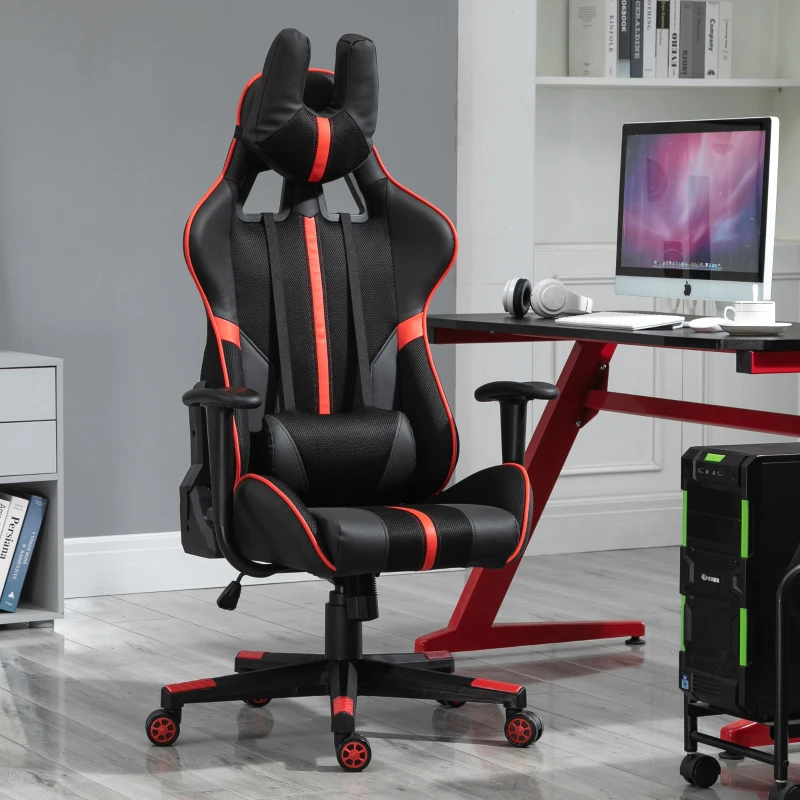 Vinsetto Racing Gaming Chair Adjustable Height W/ Headrest and Lumbar Support - Red/Black