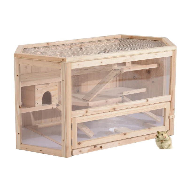 Pawhut Wooden Hamster Cage Rat Mouse Rodent Small Pet Animal hut Box, 115Lx60Wx58H cm