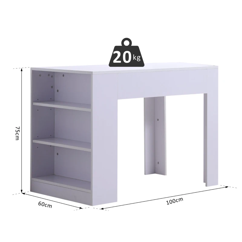 HOMCOM 100cm Multifunctional Table W/ 3-tier Shelf, 100Wx60Dx75H cm-White