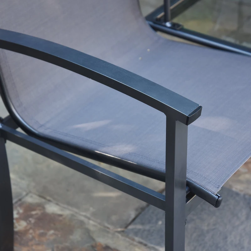 Outsunny Aluminum Texteline 2 Person Bench W/Table-Grey