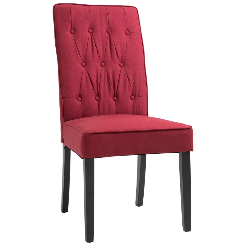 HOMCOM Elegant Tufted Dining Chair Wood Frame Linen Upholstery Padded Seat Wine Red