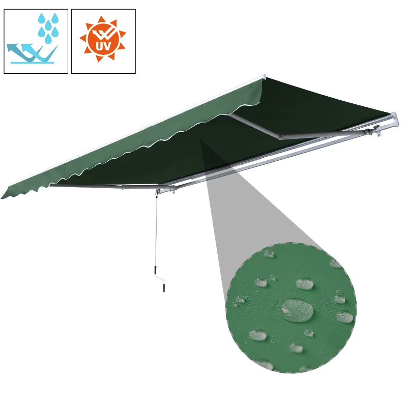 Outsunny 3.5M x 2.5M Garden Patio Manual Awning Canopy Sun Shade Shelter Retractable Gear Lever Winding Handle Green