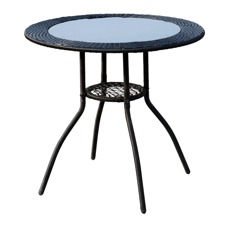 Outsunny 5 Pcs Rattan Furniture Set W/Round Table, Steel-Black