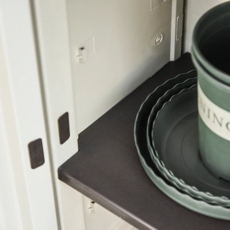 Outsunny Plastic Utility Cabinet Garden Tool Shed Patio Double Door Storage Closet Adjustable Shelves, 65x37x91.4cm, Beige