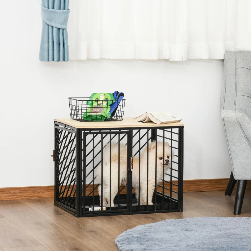 PawHut Heavy Duty Steel Dog Crate Mini Small Dog Kennel Two Doors Tray Large Top Pet Cage 61L x 44W x 49H cm