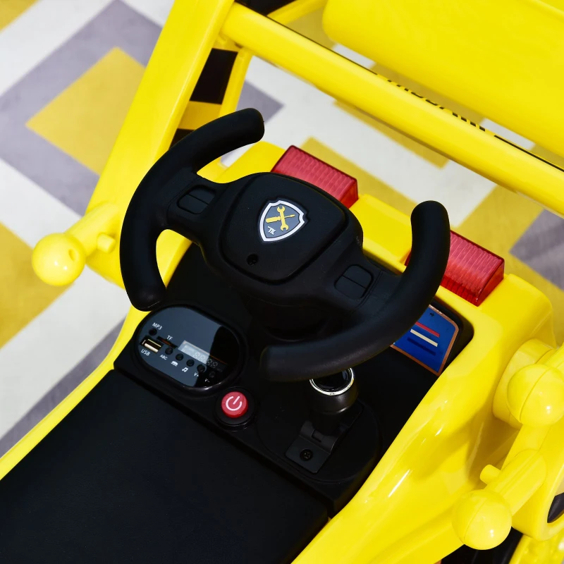 HOMCOM Kids Ride-On Digger Bulldozer Themed Car w/ Lights Horn Music Player and Moving Excavator Yellow