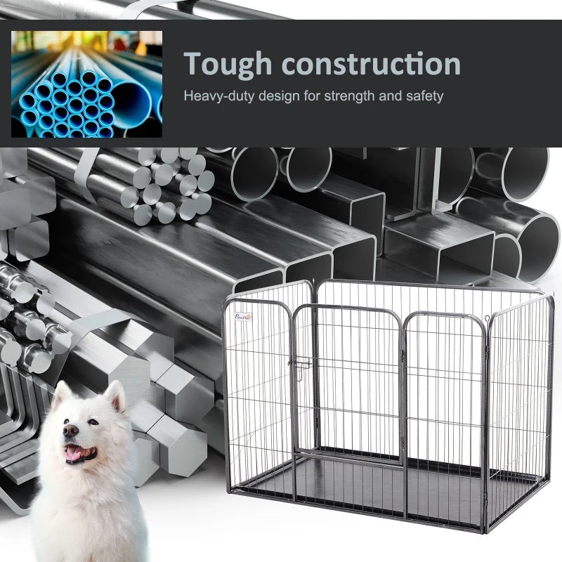 PawHut Metal Dog Crate Kennel Heavy Duty 4 Panel Folding Pet Playpen Tray Indoor Outdoor Use Collapsible Design 125L x 77.5W x 90H cm