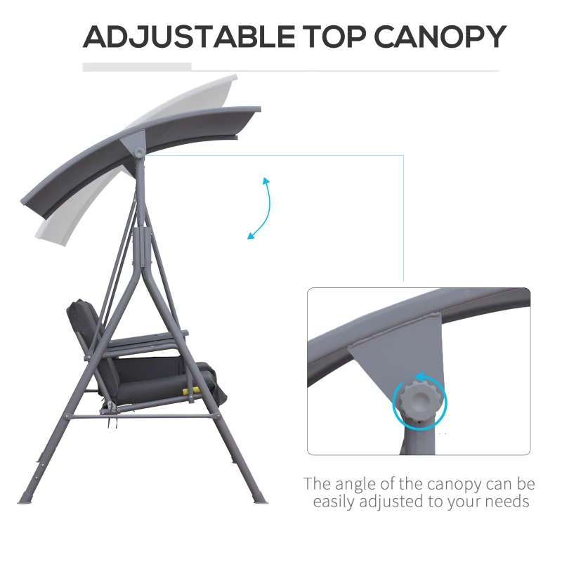 Outsunny Steel Frame 2-Seater  Swing Chair w/ Table Grey