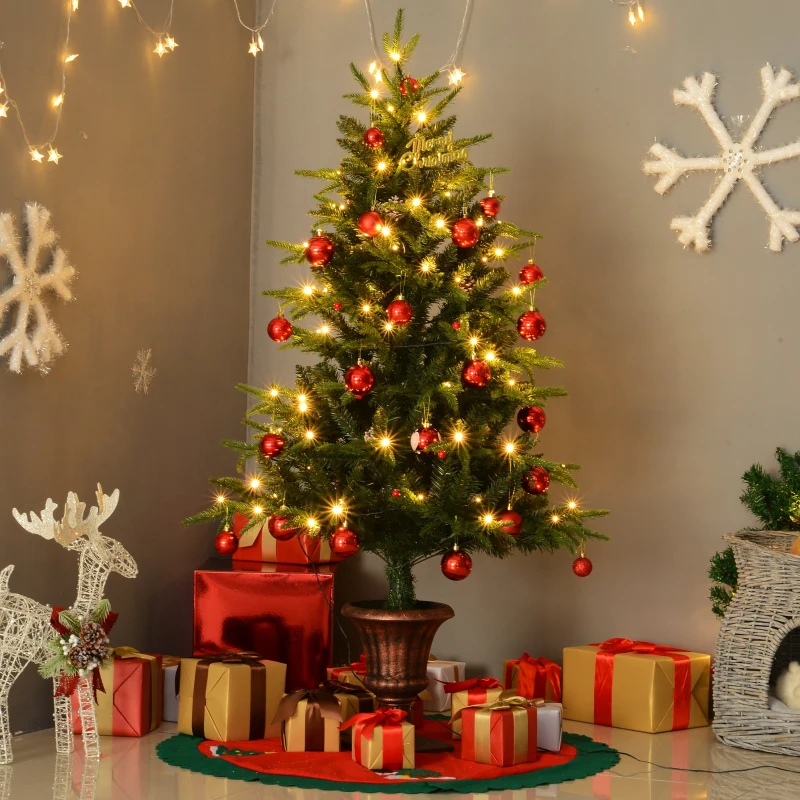 HOMCOM 5FT Artificial Christmas Tree W/Vase Base, W/LED Lights-Green