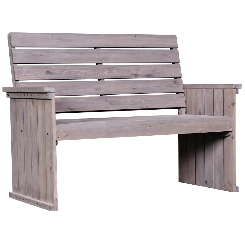 Outsunny 2-Seater Garden Double Bench Solid Fir Wood Outdoor Armrest Chair High Back Loveseat