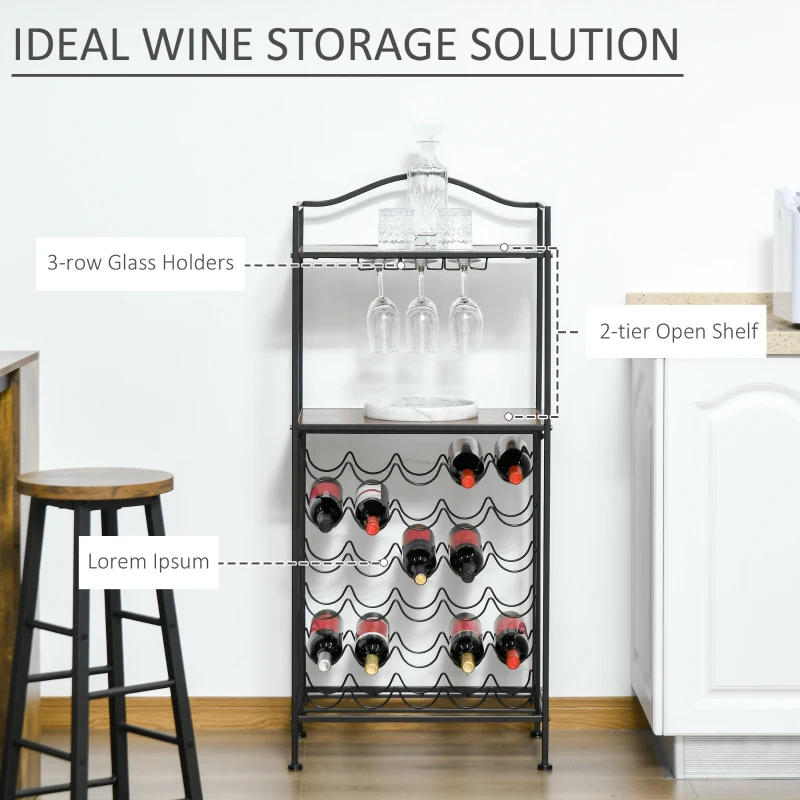 HOMCOM Wine Rack 30 Bottles Display Holder with Table Top & Glass Holders，Free Standing Storage Shelves for Kitchen, Pantry, Cellar, Bar (Dark Brown)