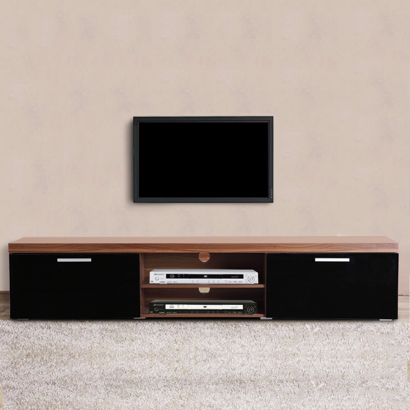 HOMCOM TV Cabinet Unit, 2 High Gloss Doors-Black/Walnut