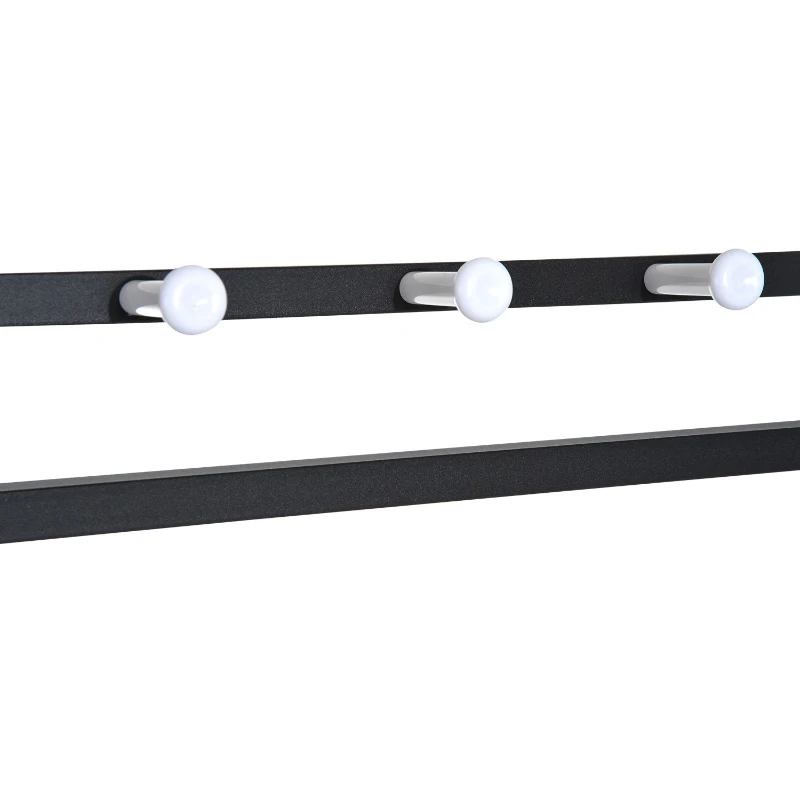 HOMCOM 5 Hook Metal Rail Hallway Coat Hanger w/ 2-Tier Shoe Bench Black