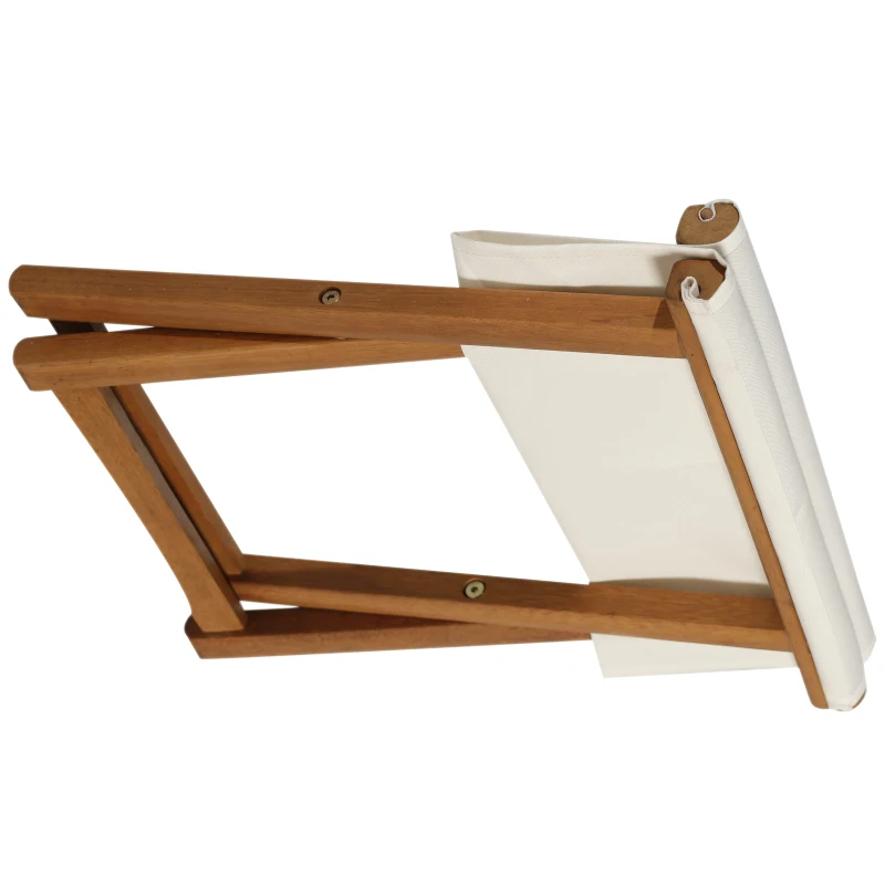 Outsunny Outdoor Garden Wood Frame Folding Deck Chair with Canopy + Footrest Set Adjustable Backrest