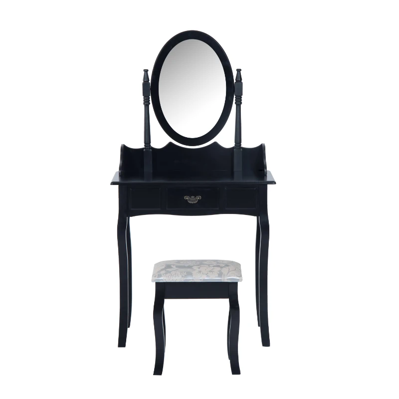 HOMCOM Dressing Table Set W/Mirror and Stool-Black